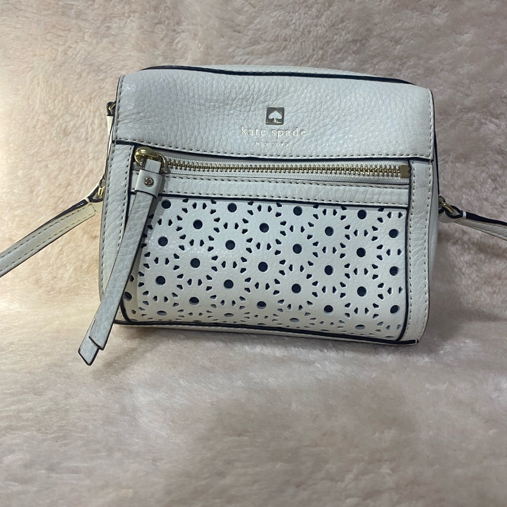 Kate spade ivory floral cutout handbag